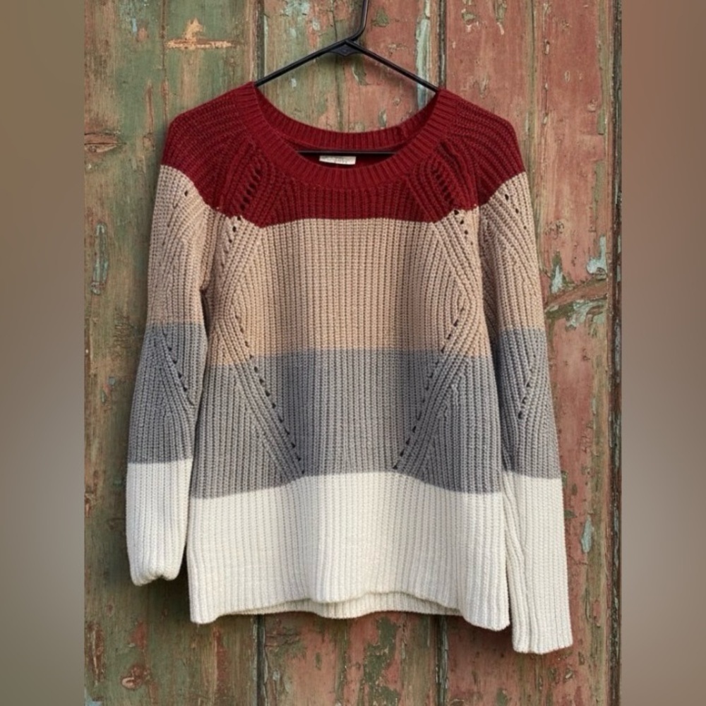 Lucky Brand Women's Color Block Pointelle-Knit Sweater Long Sleeve Size XS